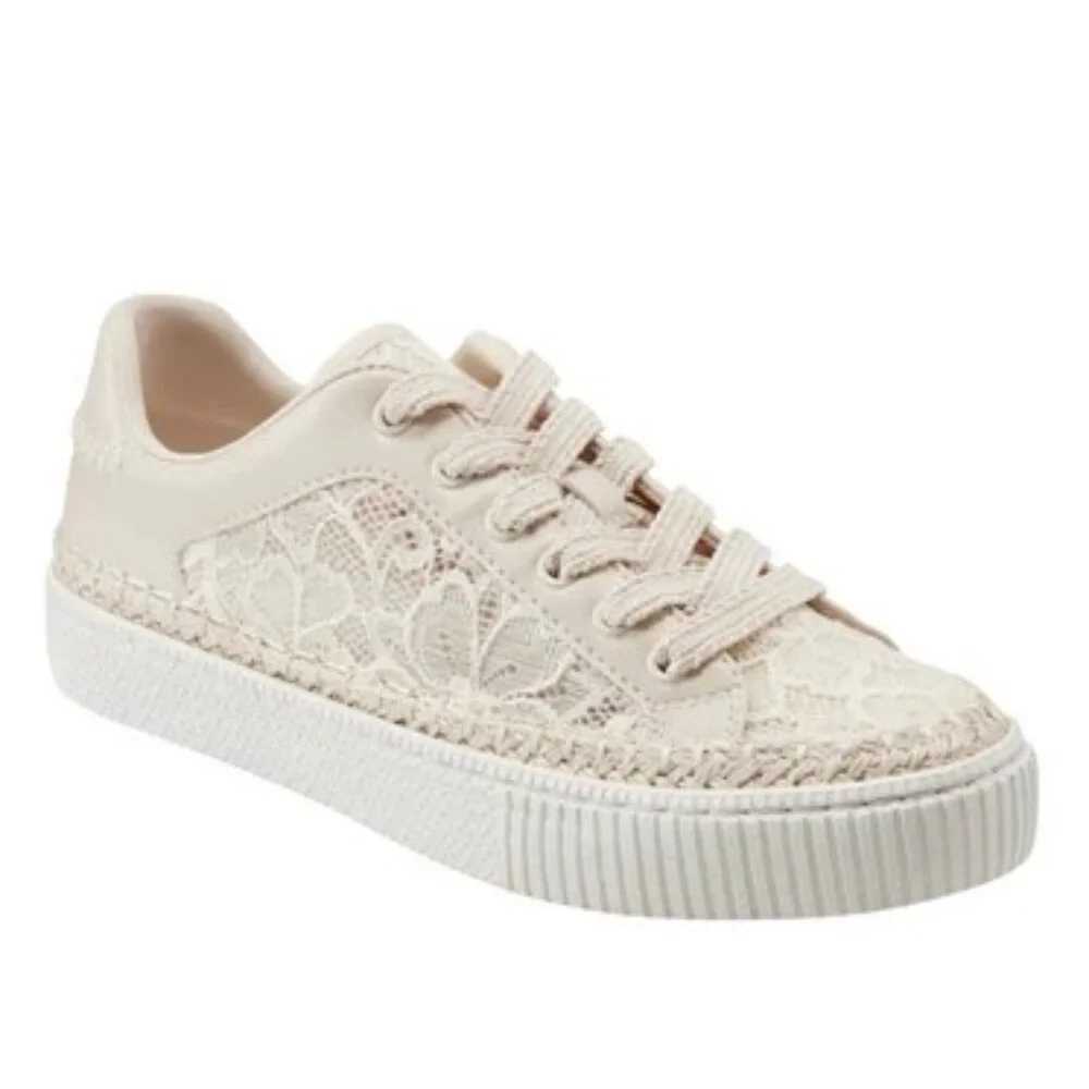 NEW MARC FISHER SZ 7.5 M Spryng Platform Lace-up Natural Lace Sneaker - Picture 2 of 11